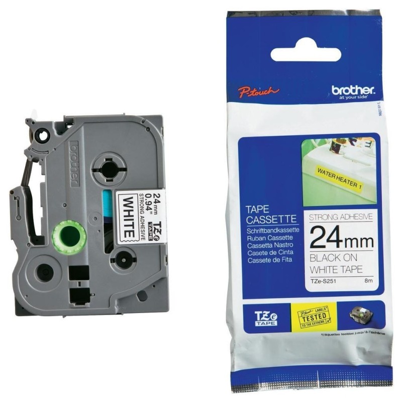 Banda Laminata WB Black on White, TZS251-WB, 24mm, compatibil cu Brother P-Touch D400|D450|D600VP|E300VP|E550WVP|H500|P700|P750W