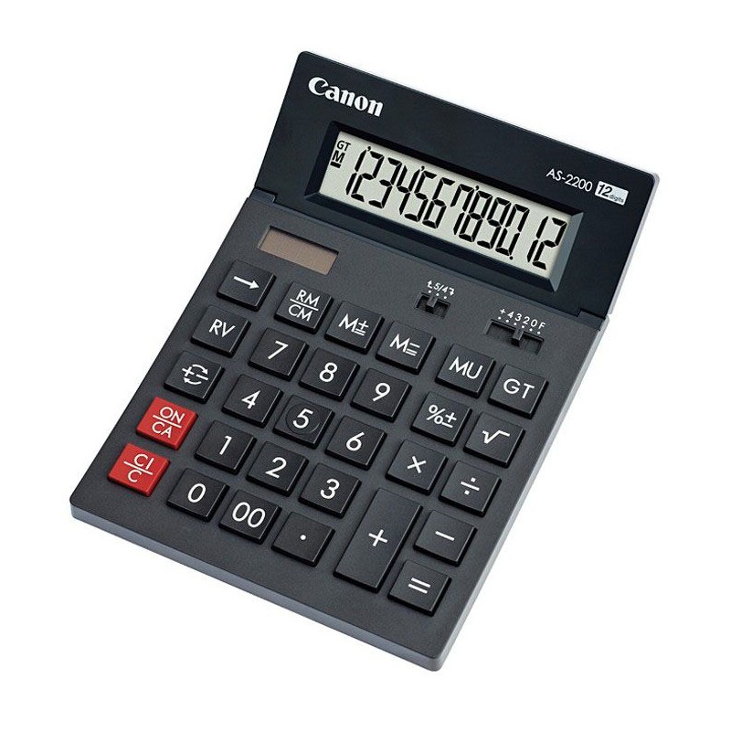 Calculator de birou CANON, AS-2200, ecran 12 digiti, alimentare solara si baterie, negru, "BE4584B001AA" (timbru verde 0.18 lei)