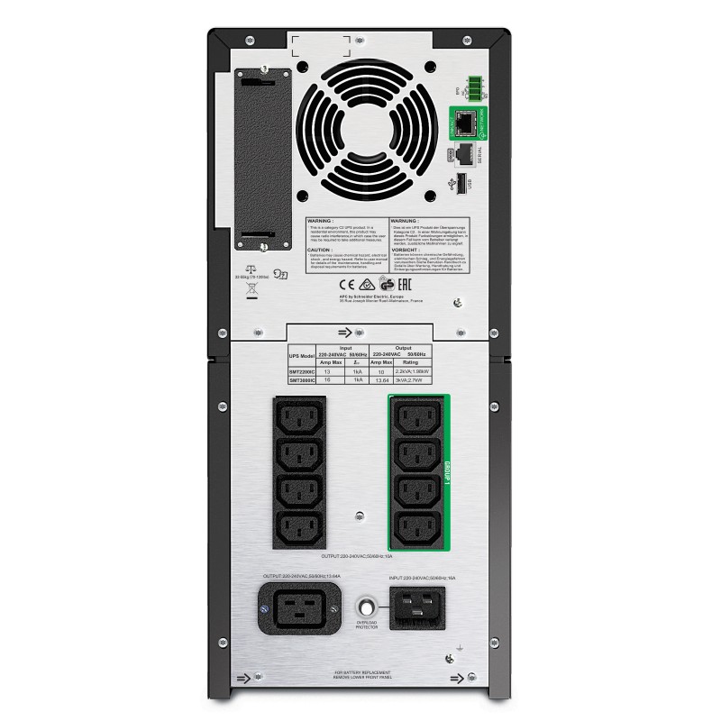 UPS APC,"Smart-UPS SMT",Line Int. sin pura mgmt,tower,3000VA / 2700W,AVR,IECx8,1xRBC55,LCD,11-20 min.,"SMT3000IC",prelungire gar