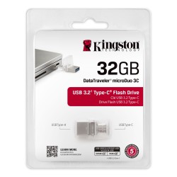 MEMORIE USB 3.0, USB 3.0 Type-C KINGSTON  32 GB, profil mic, OTG, argintiu &amp; alb transparent, carcasa metalic &amp; plastic 