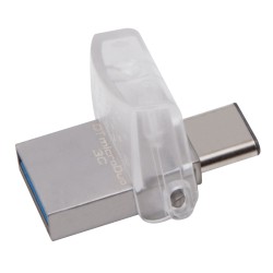 MEMORIE USB 3.0, USB 3.0 Type-C KINGSTON  32 GB, profil mic, OTG, argintiu &amp; alb transparent, carcasa metalic &amp; plastic 
