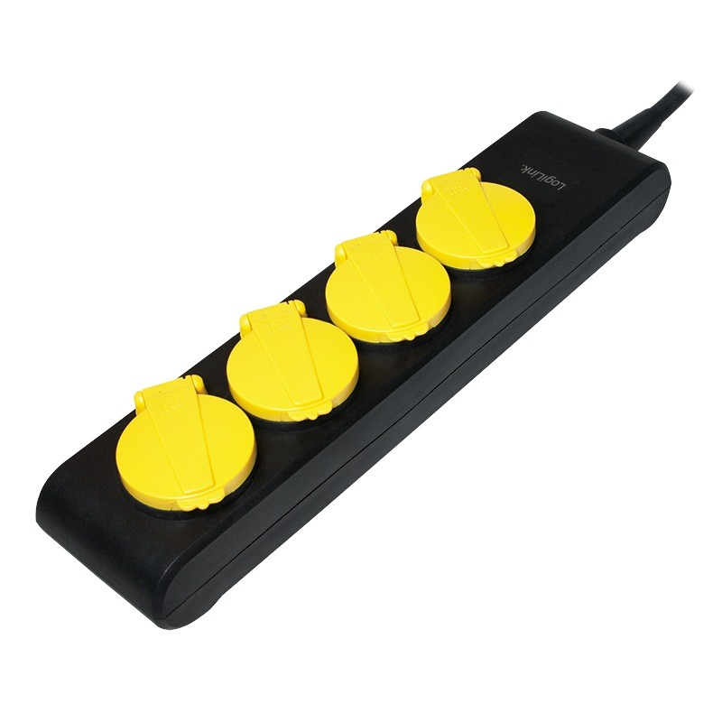 PRELUNGITOR LOGILINK, Schuko x 4, conectare prin Schuko (T), cablu 1.4 m, 16 A, protectie stropire cu apa, negru, "LPS212" (timb