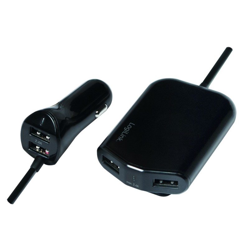 ALIMENTATOR auto LOGILINK, 4 x USB, pt. bricheta auto 2 x USB, pt. bancheta din spate 2 x USB, 1.8m cablu, maxim 9.6A, black, "P