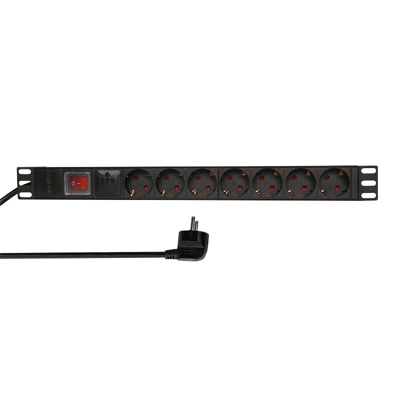 PDU LOGILINK 1U pt. rack 19 inch, 7 prize Schuko, intrare Schuko, max 16 A, protectie supratensiune, on/off, 2 m, "PDU7C01" (tim
