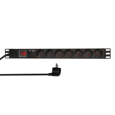 PDU LOGILINK 1U pt. rack 19 inch, 7 prize Schuko, intrare Schuko, max 16 A, protectie supratensiune, on/off, 2 m, "PDU7C01" (tim