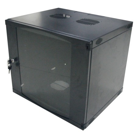 CABINET 19" LOGILINK  15U 540 x450mm, fixare pe perete, Flatpack (dezasamblat),  Black, usa sticla cu blocare, otel 1.2mm, sarci