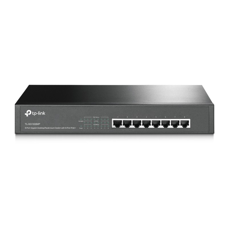 SWITCH TP-LINK POE  8 porturi Gigabit (8 PoE), IEEE 802.3af, carcasa metalica "TL-SG1008MP" (timbru verde 2 lei)