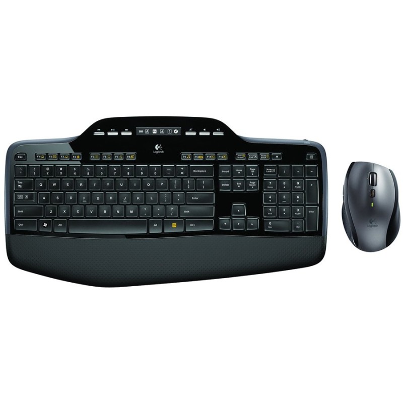 KIT wireless LOGITECH, tastatura wireless multimedia, palm rest, display LCD  + mouse wireless, 6 butoane "M705", 1 singur recei