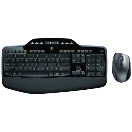 KIT wireless LOGITECH, tastatura wireless multimedia, palm rest, display LCD  + mouse wireless, 6 butoane "M705", 1 singur recei