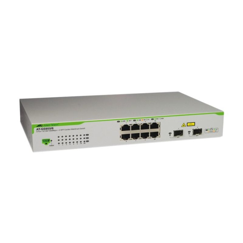 SWITCH ALLIED TELESIS, GS950/8, porturi Gigabit x 8, SFP x 2, managed, rackabil, carcasa metalica, "AT-GS950/8-50" (timbru verde