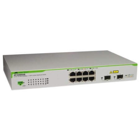 SWITCH ALLIED TELESIS, GS950/8, porturi Gigabit x 8, SFP x 2, managed, rackabil, carcasa metalica, "AT-GS950/8-50" (timbru verde