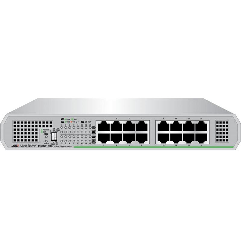 SWITCH ALLIED TELESIS, GS910/16, porturi Gigabit x 16, unmanaged, carcasa metalica, "AT-GS910/16-50" (timbru verde 2 lei)