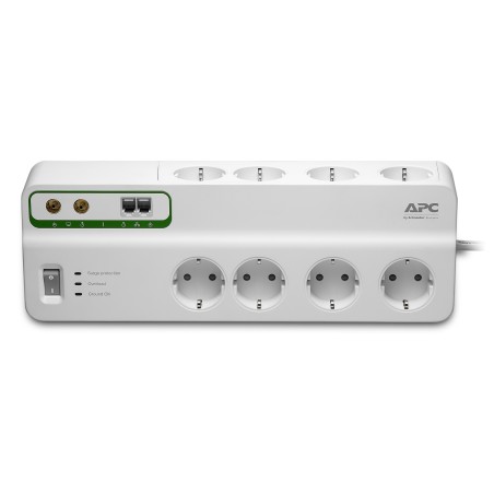 PRELUNGITOR APC, Schuko x 8, conectare prin Schuko (T), RJ-11 x 2, coaxial x 2, cablu 3 m, 10 A, protectie supratensiune, protec