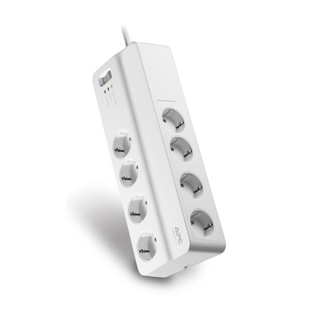 PRELUNGITOR APC, Schuko x 8, conectare prin Schuko (T), cablu 2 m, 10 A, protectie supratensiune, alb, "PM8-GR" (timbru verde 0.