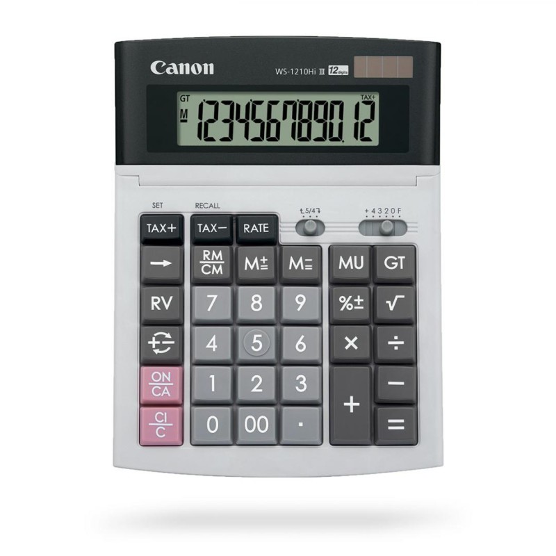 Calculator de birou CANON, WS-1210THB, ecran 12 digiti, alimentare solara si baterie, display LCD, functie business, tax si conv
