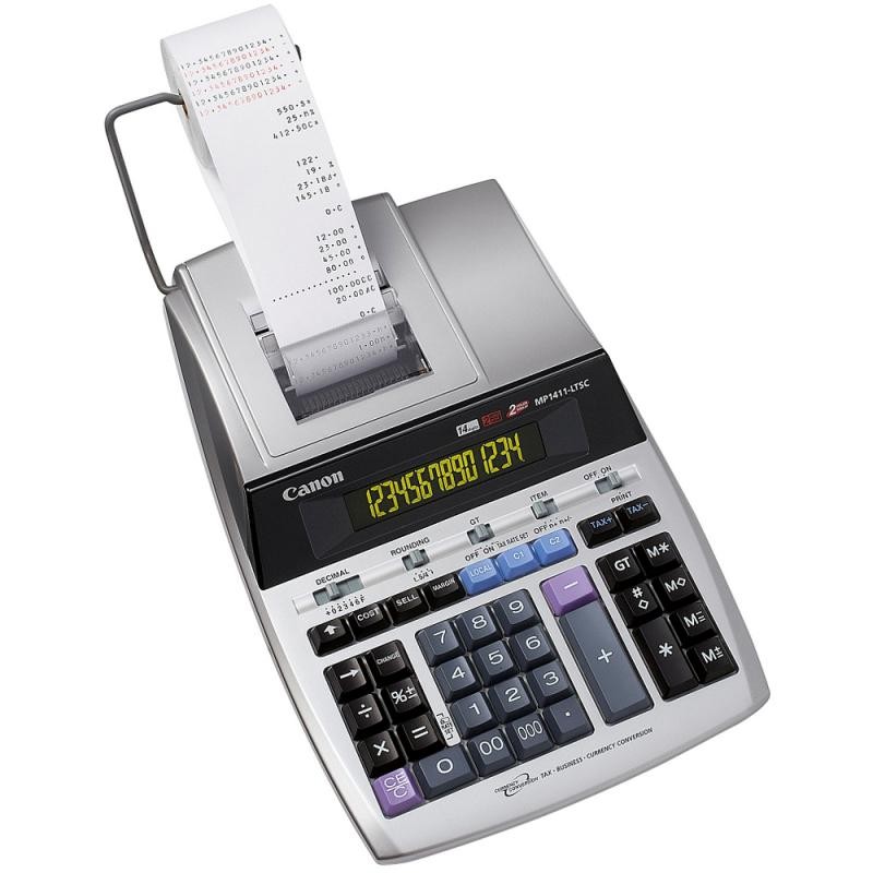 Calculator de birou CANON, MP-1411LTSC, ecran 14 digiti, Ribon, functie business, tax si conversie moneda, gri, "BE2497B001AA" (