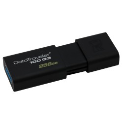 MEMORIE USB 3.0 KINGSTON 256 GB, cu capac, carcasa plastic, negru, "DT100G3/256GB" (timbru verde 0.03 lei)