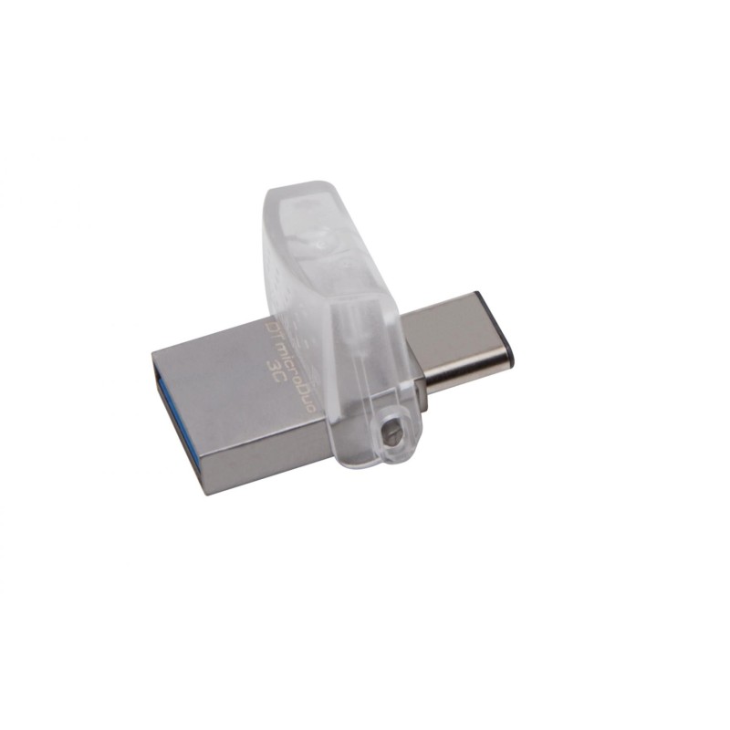 MEMORIE USB 3.0 | USB 3.0 Type-C KINGSTON 128 GB, profil mic | OTG, carcasa metalic &amp; plastic, alb / argintiu, "DTDUO3C/128G