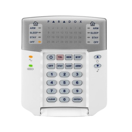 TASTATURA alarma Paradox, cu fir, 32 zone, compatibil: SP, MG Stay D, LED-uri indicatoare separate de stare pentru 2 partitii, "