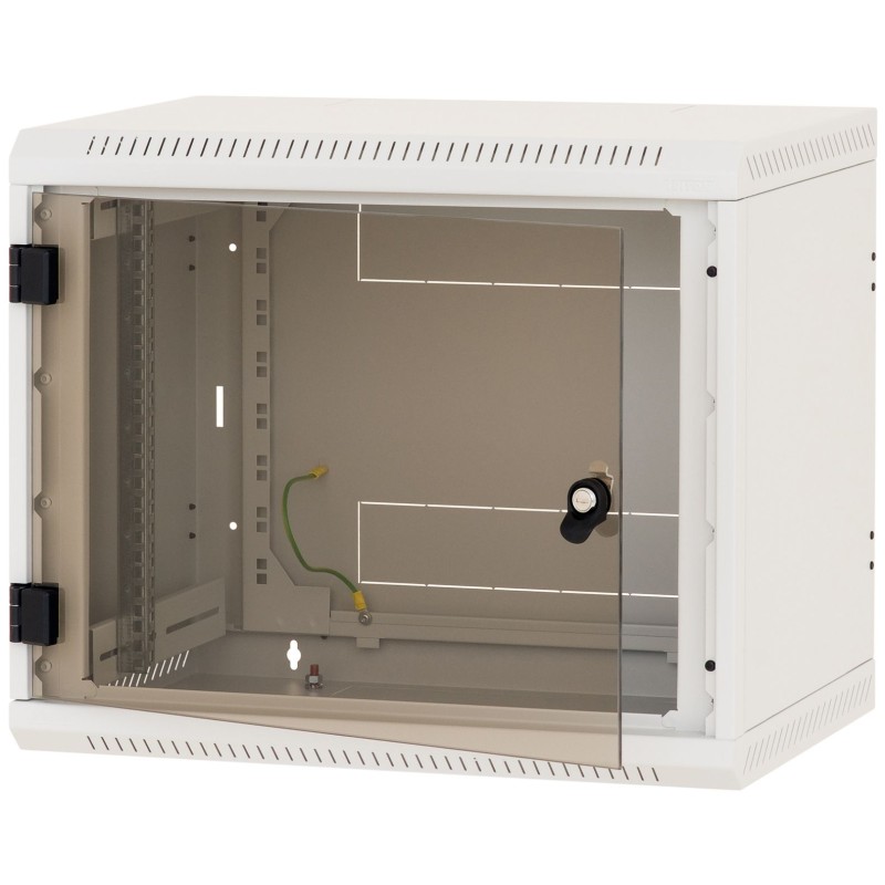 TRITON RACK de PERETE 9U 600mm usa sticla panouri laterale fixe sectiuni ventilatie activa,sectiuni acces cab sus/jos/spate secu