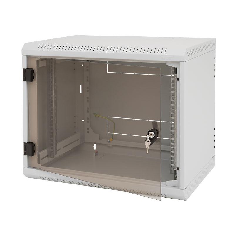 TRITON RACK de PERETE sectiune simpla 12U 600mm adancime usa sticla panouri laterale fixe sectiuni, sectiuni acces cabluri sus/j