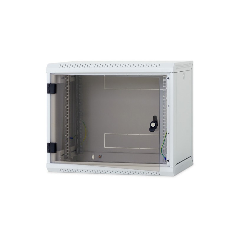 TRITON RACK de PERETE 9U 500mm usa sticla panouri laterale detasabile,sectiuni acces cabl sus/jos/spate securizare cu cheie,1 pe