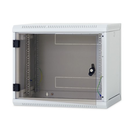 TRITON RACK de PERETE 9U 500mm usa sticla panouri laterale detasabile,sectiuni acces cabl sus/jos/spate securizare cu cheie,1 pe