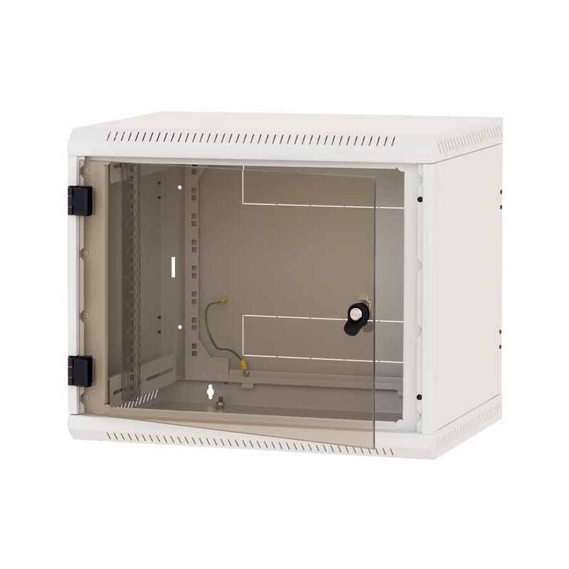 TRITON RACK de PERETE, 9U 400mm adancime usa sticla panouri laterale fixe, sectiuni acces cabluri sus/jos/spate securizare cu ch