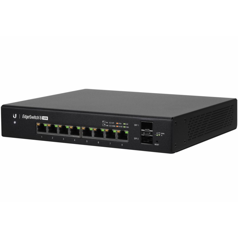 SWITCH PoE UBIQUITI, "EdgeSwitch 8"port Gigabit x 8, SFP SFP x 2, managed, nerackabil, carcasa metalica, "ES-8-150W" (timbru ver