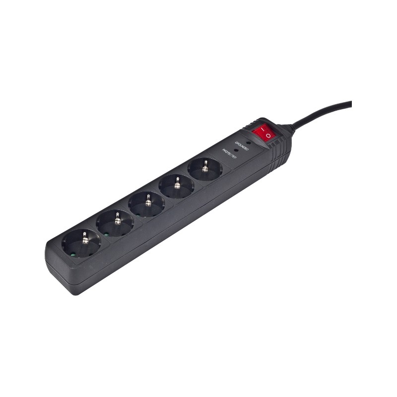 PRELUNGITOR GEMBIRD, Schuko x 5, conectare prin Schuko (T), cablu 1.5 m, 16 A, protectie supratensiune, protectie copii, negru, 