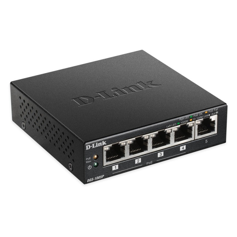 SWITCH D-LINK  5 porturi Gigabit, 4 porturi POE, carcasa metal. "DGS-1005P"(timbru verde 2 lei)