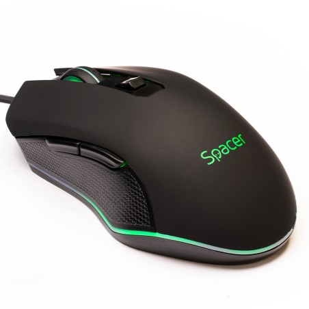 MOUSE  Spacer - gaming, gaming, cu fir, USB, optic, 7200 dpi, butoane/scroll 6/1, iluminare, negru, "SP-GM-01" (timbru verde 0.1