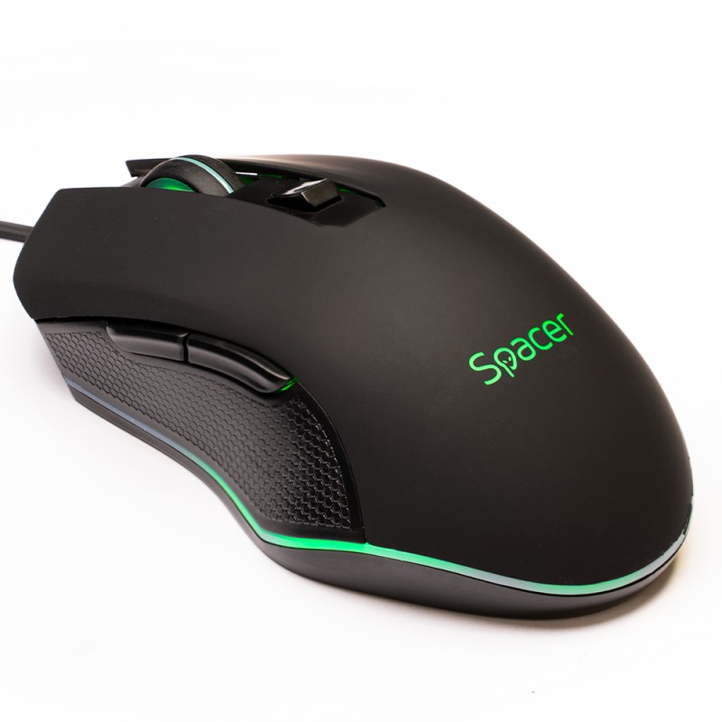 MOUSE  Spacer - gaming, gaming, cu fir, USB, optic, 7200 dpi, butoane/scroll 6/1, iluminare, negru, "SP-GM-01" (timbru verde 0.1