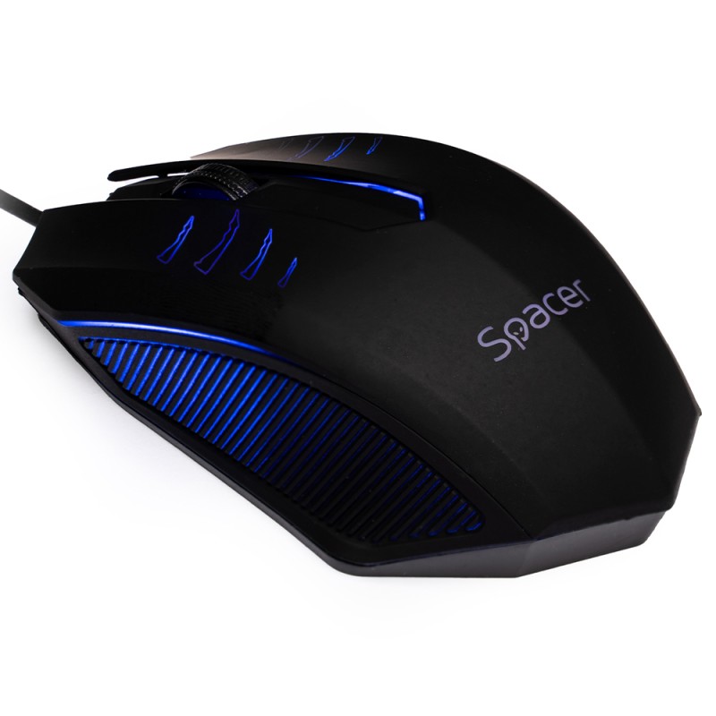 MOUSE  Spacer, PC sau NB, cu fir, USB, optic, 1000 dpi, butoane/scroll 3/1, iluminare, negru, "SPMO-M20" (timbru verde 0.18 lei)