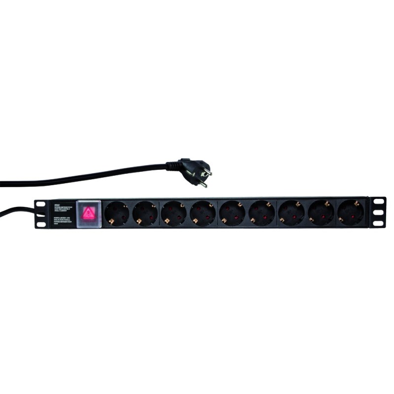 PDU LOGILINK 1U pt. rack 19 inch, 9 prize Schuko, intrare Schuko, max 16 A, on/off, 2 m, "PDU9C02" (timbru verde 0.8 lei)
