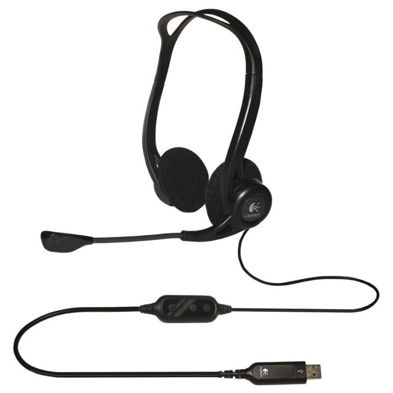 CASTI Logitech, "PC 960", cu fir, standard, utilizare multimedia, call center, microfon pe brat, conectare prin USB 2.0, negru, 