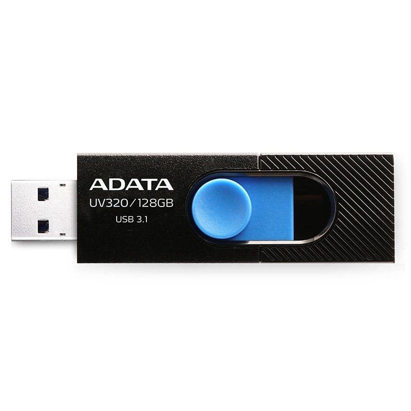 MEMORIE USB 3.2 ADATA 128GB, clasic, conector USB retractabil, Black &amp; Blue, "AUV320-128G-RBKBL" (timbru verde 0.03 lei)