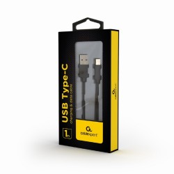 CABLU alimentare si date GEMBIRD, pt. smartphone, USB 2.0 (T) la USB 2.0 Type-C (T), 1m, negru, "CC-USB2-AMCM-1M" (timbru verde 
