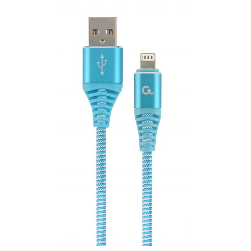 CABLU alimentare si date GEMBIRD, pt. smartphone, USB 2.0 (T) la Lightning (T), 1m, premium, cablu cu impletire din bumbac, alba