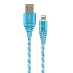 CABLU alimentare si date GEMBIRD, pt. smartphone, USB 2.0 (T) la Lightning (T), 1m, premium, cablu cu impletire din bumbac, alba