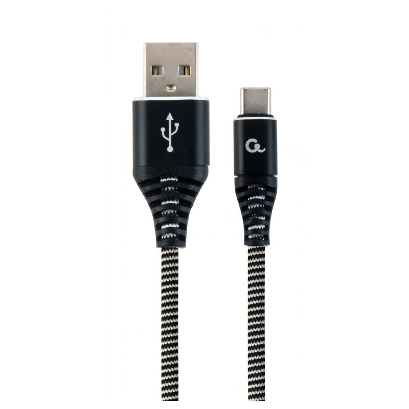 CABLU alimentare si date GEMBIRD, pt. smartphone, USB 2.0 (T) la USB 2.0 Type-C (T), 2m, premium, cablu metalic, negru cu insert