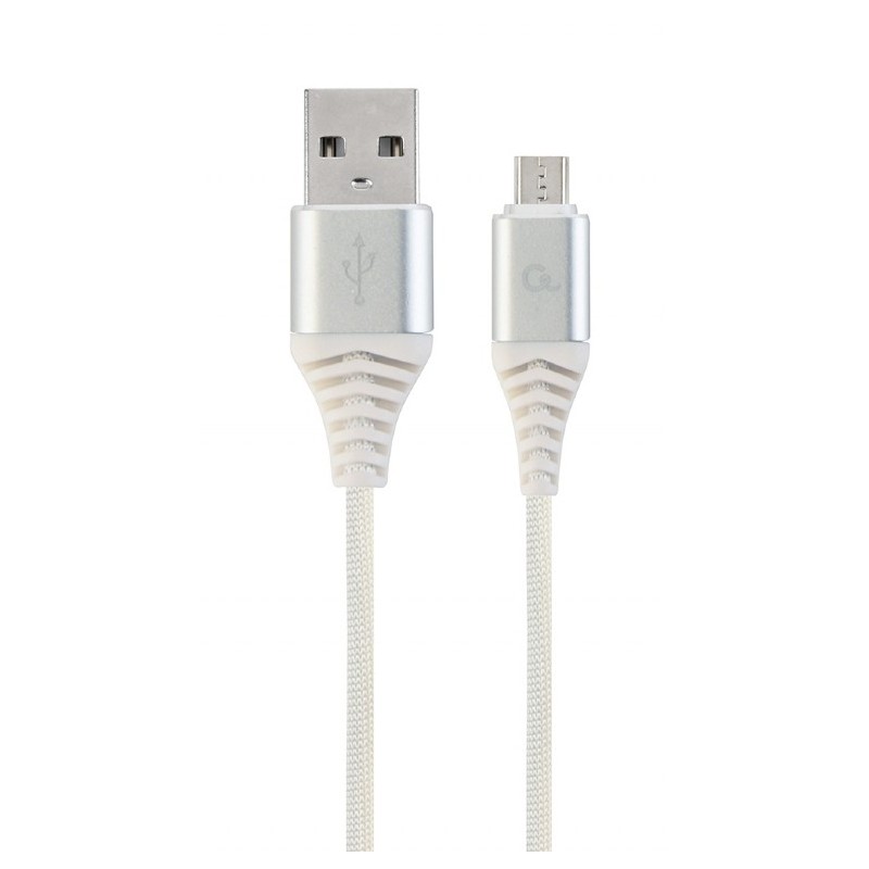 CABLU alimentare si date GEMBIRD, pt. smartphone, USB 2.0(T) la Micro-USB 2.0(T), 1m, premium,cablu cu impletire din bumbac, alb