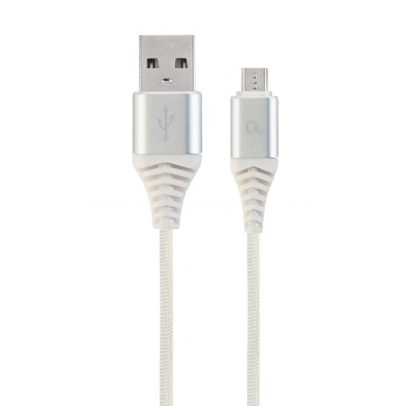 CABLU alimentare si date GEMBIRD, pt. smartphone, USB 2.0(T) la Micro-USB 2.0(T), 1m, premium,cablu cu impletire din bumbac, alb
