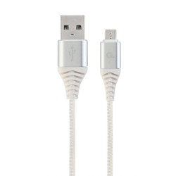 CABLU alimentare si date GEMBIRD, pt. smartphone, USB 2.0(T) la Micro-USB 2.0(T), 1m, premium,cablu cu impletire din bumbac, alb