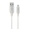CABLU alimentare si date GEMBIRD, pt. smartphone, USB 2.0 (T) la Micro-USB 2.0 (T), 2m,premium,cablu cu impletire din bumbac,alb