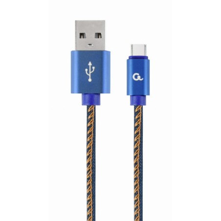 CABLU alimentare si date GEMBIRD, telefon, USB 2.0(T) la USB 2.0 Type-C(T),1m,premium,conectori auriti,impletit, negru (Jeans mo
