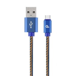 CABLU alimentare si date GEMBIRD, telefon, USB 2.0 (T) la USB 2.0 Type-C (T), 2m,premium,conectori auriti,impletit, negru (Jeans