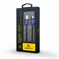 CABLU alimentare si date GEMBIRD, telefon, USB 2.0 (T) la USB 2.0 Type-C (T), 2m,premium,conectori auriti,impletit, negru (Jeans