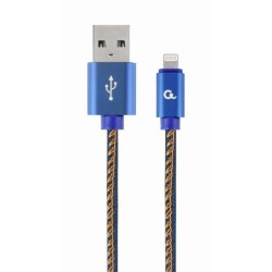 CABLU alimentare si date GEMBIRD, pt. smartphone,USB 2.0(T) la Lightning(T),1m,premium,conectori auriti,impletire din bumbac,neg
