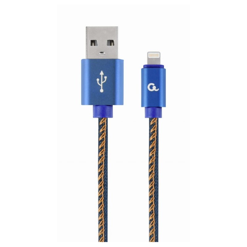 CABLU alimentare si date GEMBIRD, pt. smartphone,USB 2.0(T) la Lightning(T),1m,premium,conectori auriti,impletire din bumbac,neg